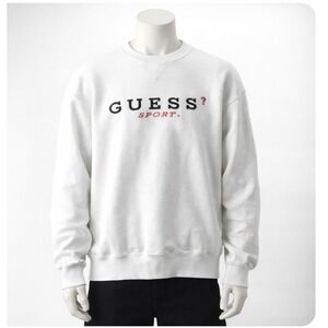 Guess Sport USA Vintage White Crewneck Sweatshirt Mens Large Boxy Fit Logo 90s